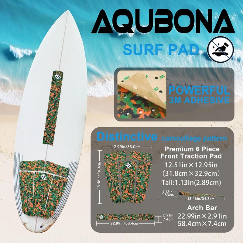 AQUBONA Store 5 Piece EVA Surfboard Deck Traction Pads for Stomp Skimboards, Surf Boards, Funboard, Fish Board - Image 3